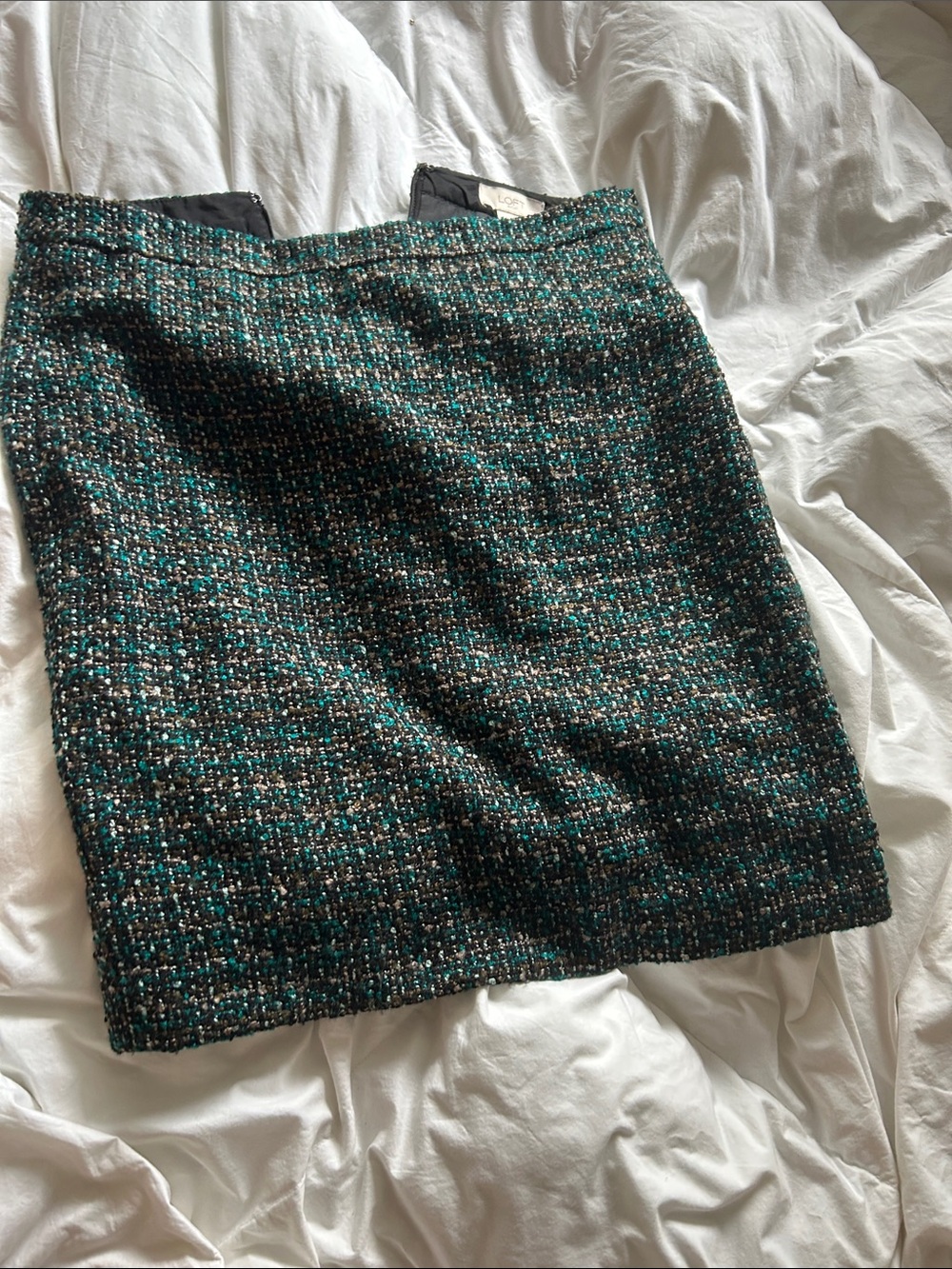 LOFT Teal and Black Tweed Work Pencil Skirt
